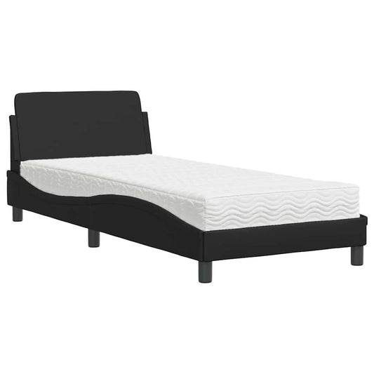 vidaXL Bed with Mattress "Dover" Black Single Faux Leather 2