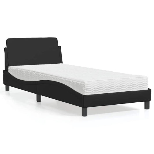 vidaXL Bed with Mattress "Dover" Black Single Faux Leather 1