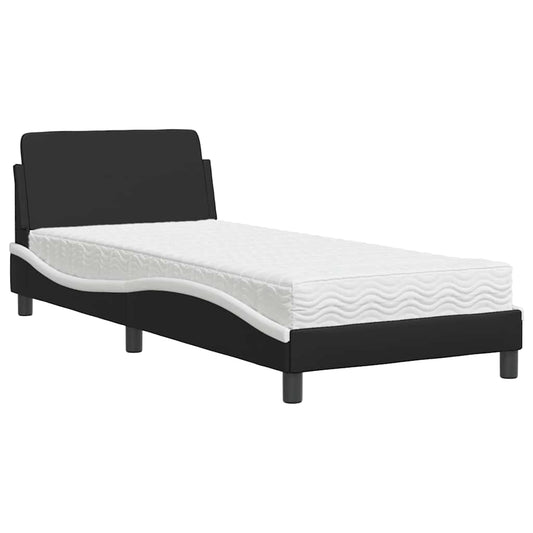 vidaXL Bed with Mattress "Dover" Black and White Single Faux Leather 2