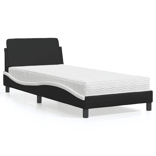 vidaXL Bed with Mattress "Dover" Black and White Single Faux Leather 1