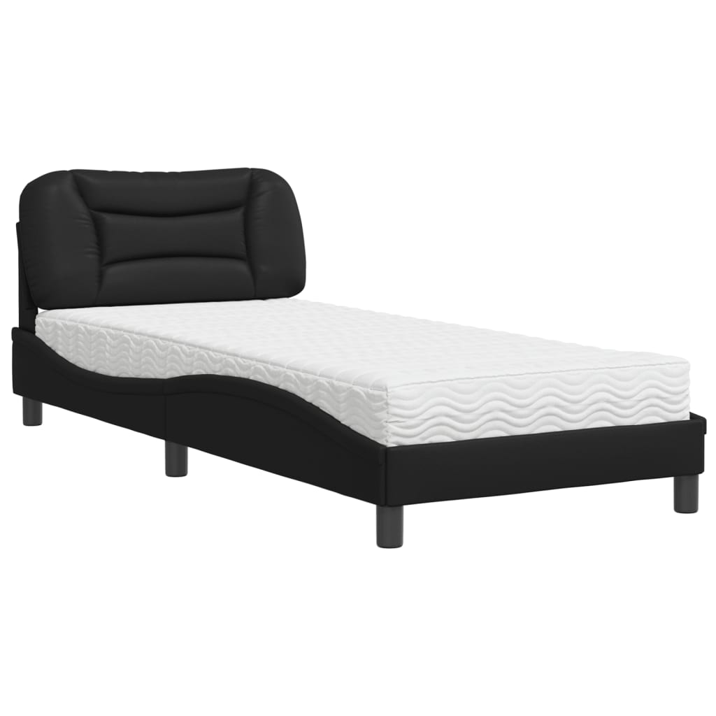 vidaXL Bed with Mattress "Hvar" Black 90x190 cm Faux Leather 2