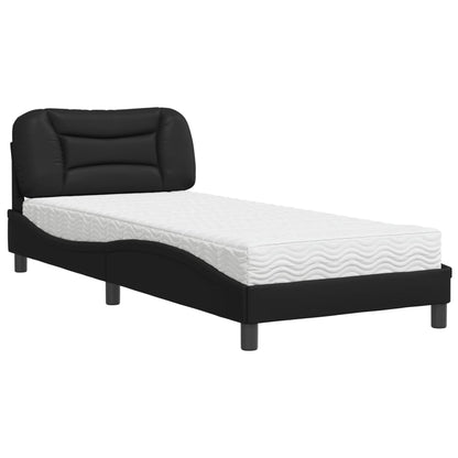 vidaXL Bed with Mattress "Hvar" Black 90x190 cm Faux Leather 2
