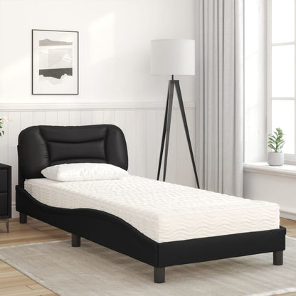 vidaXL Bed with Mattress "Hvar" Black 90x190 cm Faux Leather 3