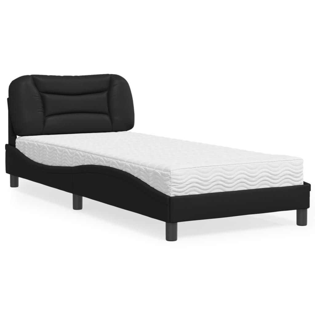 vidaXL Bed with Mattress "Hvar" Black 90x190 cm Faux Leather 1
