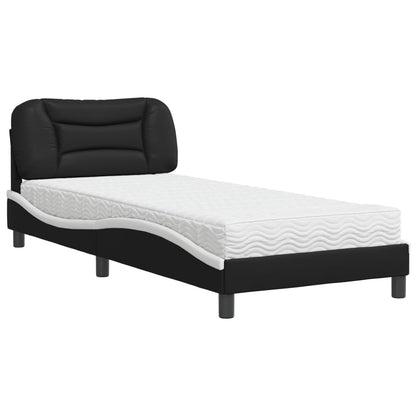 vidaXL Bed with Mattress "Hvar" Black and White 90x190 cm Faux Leather 2