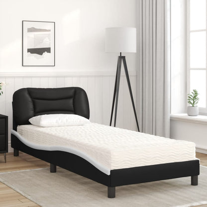 vidaXL Bed with Mattress "Hvar" Black and White 90x190 cm Faux Leather 3