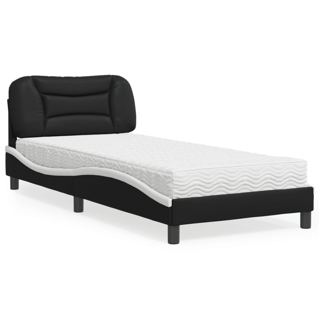 vidaXL Bed with Mattress "Hvar" Black and White 90x190 cm Faux Leather 1