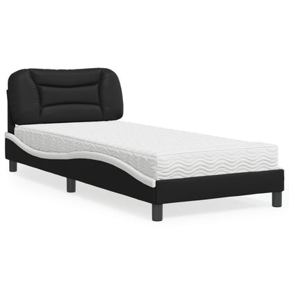 vidaXL Bed with Mattress "Hvar" Black and White 90x190 cm Faux Leather 1