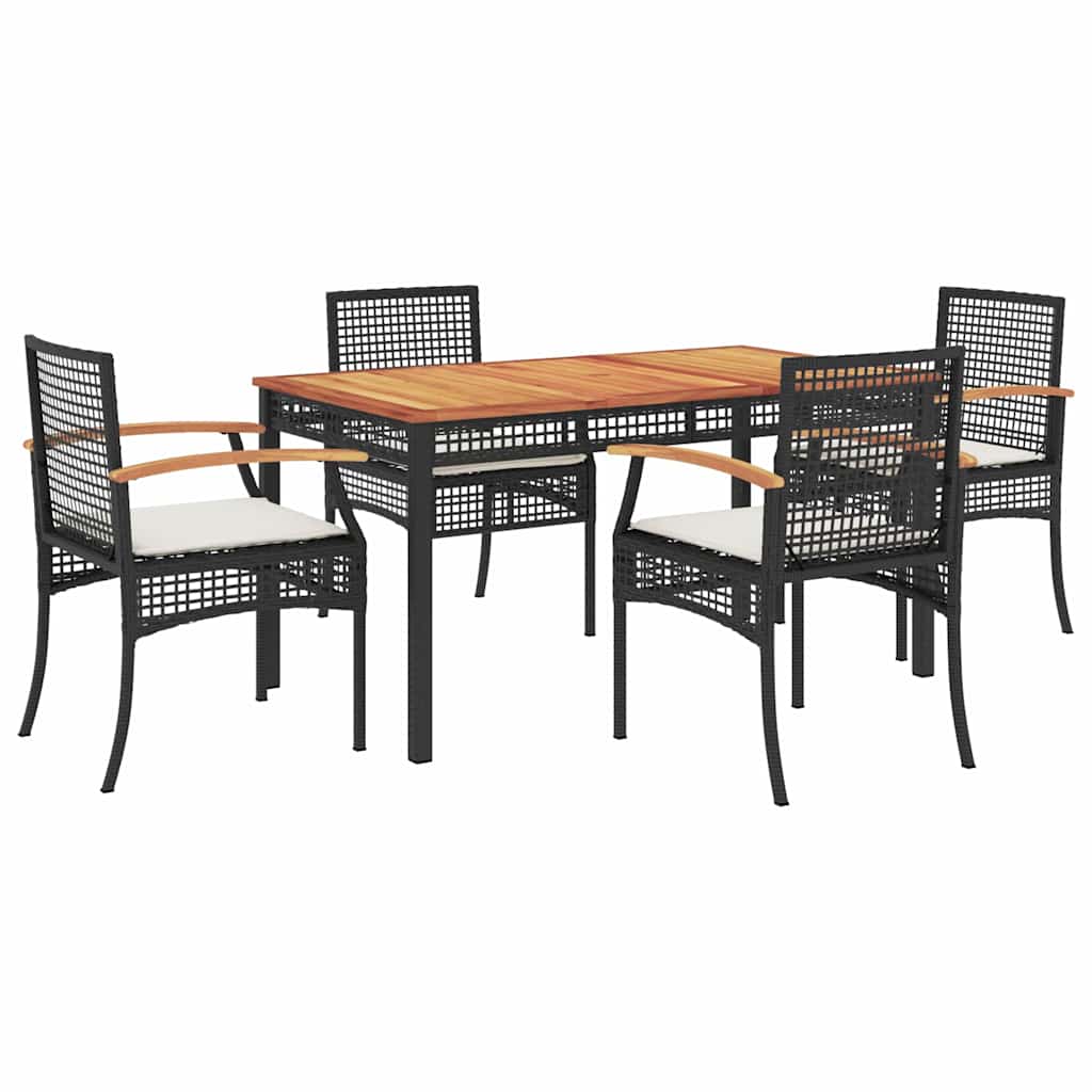 vidaXL 5 Piece Garden Dining Set with Cushions Black Poly Rattan 2