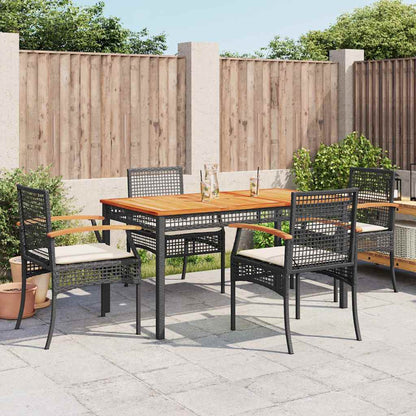 vidaXL 5 Piece Garden Dining Set with Cushions Black Poly Rattan 1