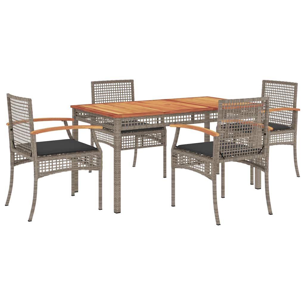 vidaXL 5 Piece Garden Dining Set with Cushions Grey Poly Rattan 2