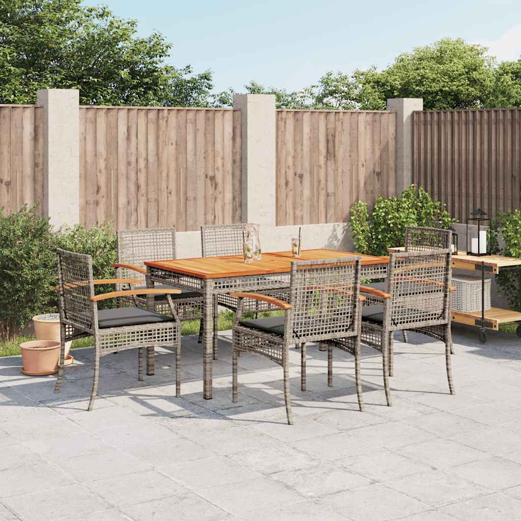 vidaXL 5 Piece Garden Dining Set with Cushions Grey Poly Rattan
