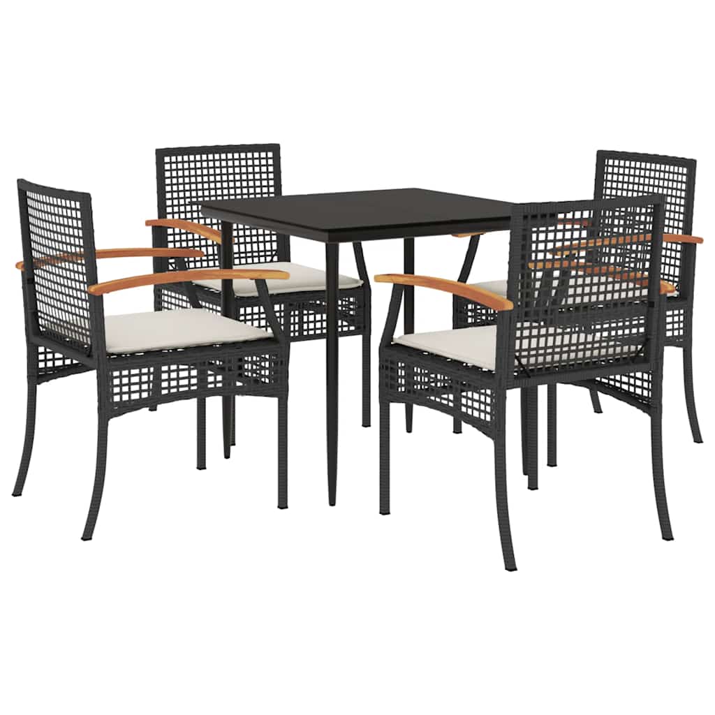 vidaXL 5 Piece Garden Dining Set with Cushions Black Poly Rattan 2