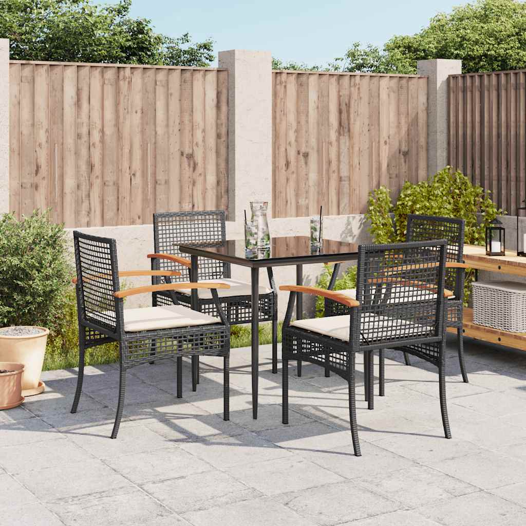 vidaXL 5 Piece Garden Dining Set with Cushions Black Poly Rattan 1