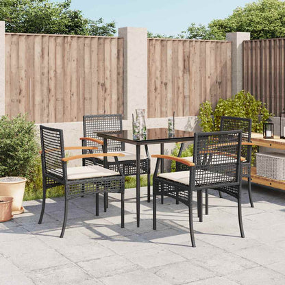 vidaXL 5 Piece Garden Dining Set with Cushions Black Poly Rattan 1