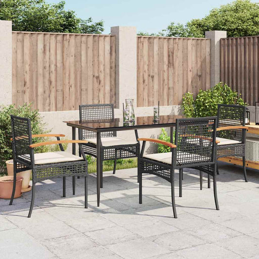 vidaXL 5 Piece Garden Dining Set with Cushions Black Poly Rattan 1