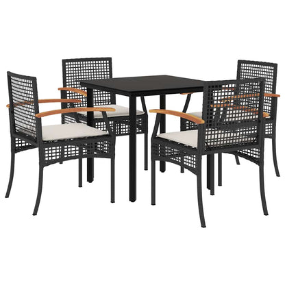vidaXL 5 Piece Garden Dining Set with Cushions Black Poly Rattan 2