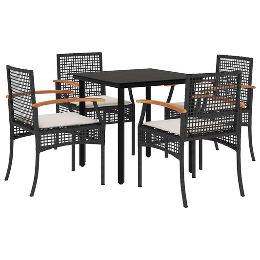 vidaXL 5 Piece Garden Dining Set with Cushions Black Poly Rattan 2