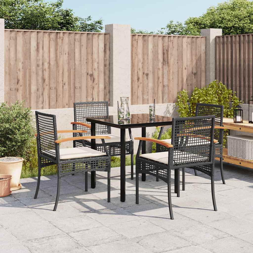 vidaXL 5 Piece Garden Dining Set with Cushions Black Poly Rattan 1