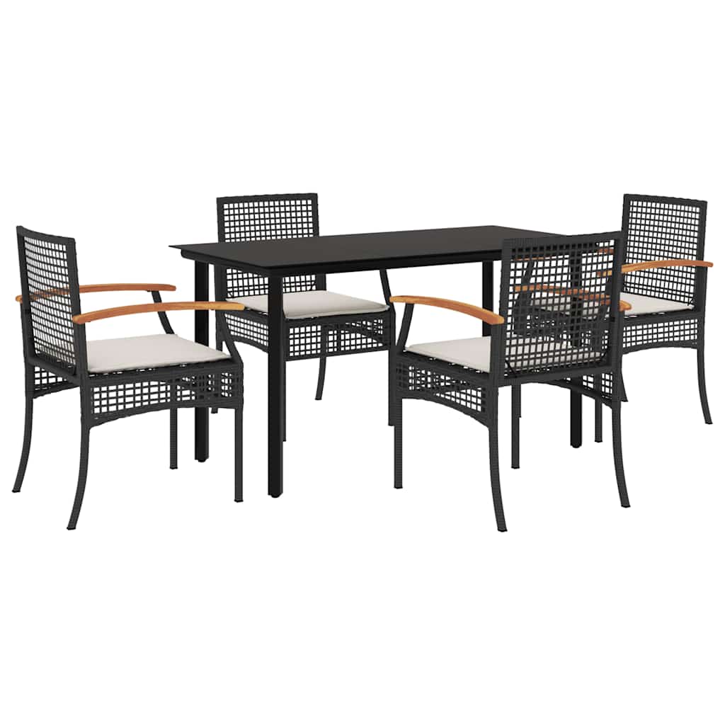 vidaXL 5 Piece Garden Dining Set with Cushions Black Poly Rattan 2