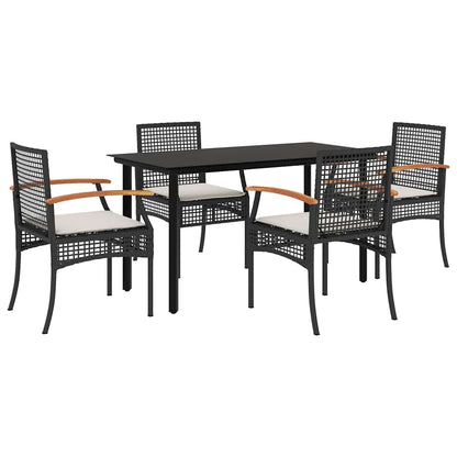 vidaXL 5 Piece Garden Dining Set with Cushions Black Poly Rattan 2