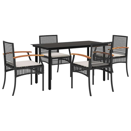 vidaXL 5 Piece Garden Dining Set with Cushions Black Poly Rattan 2
