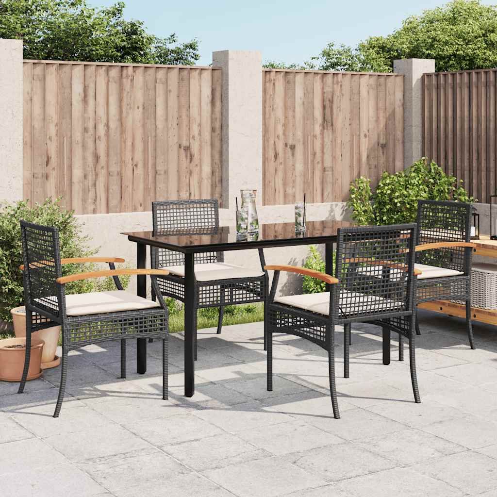 vidaXL 5 Piece Garden Dining Set with Cushions Black Poly Rattan 1