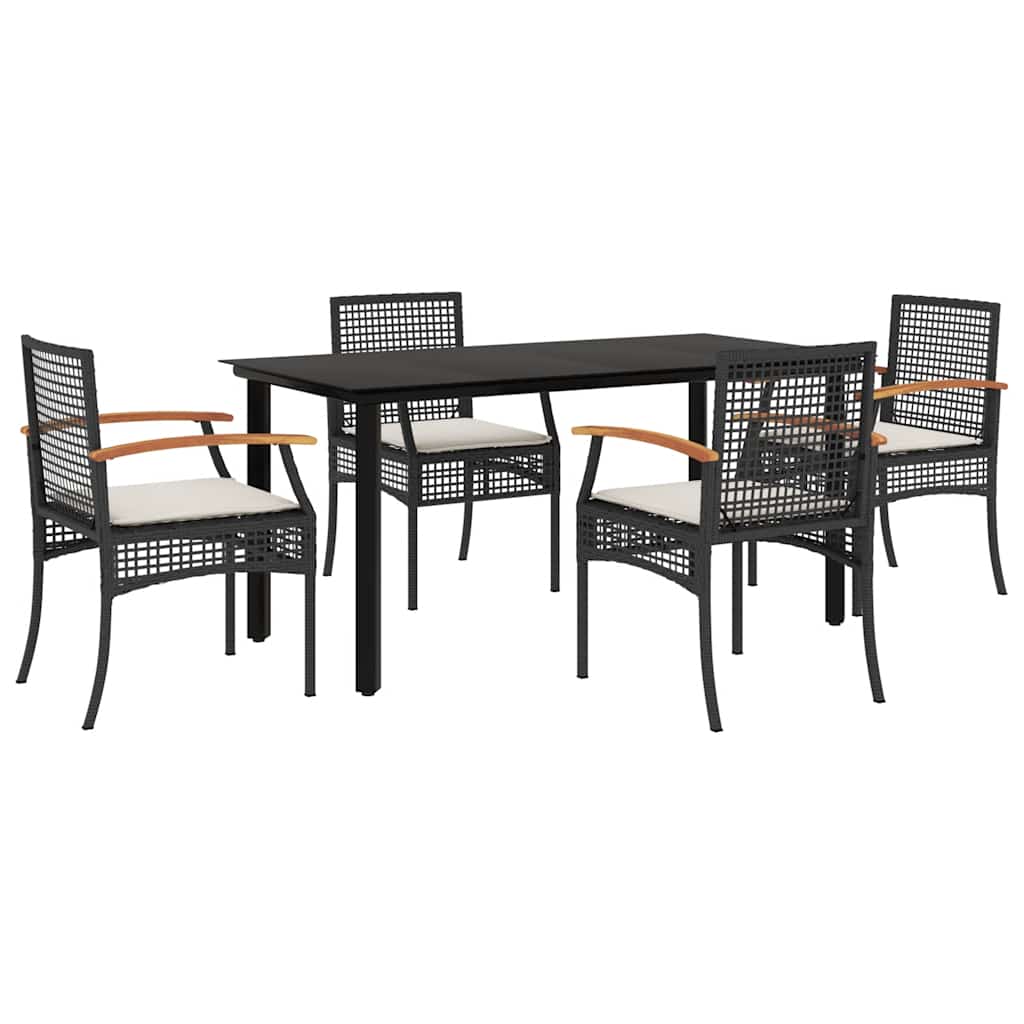 vidaXL 5 Piece Garden Dining Set with Cushions Black Poly Rattan 2