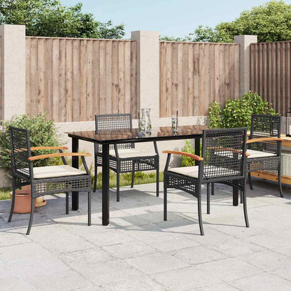vidaXL 5 Piece Garden Dining Set with Cushions Black Poly Rattan 1