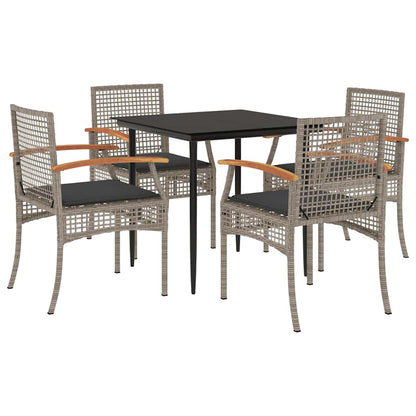 vidaXL 5 Piece Garden Dining Set with Cushions Grey Poly Rattan 2
