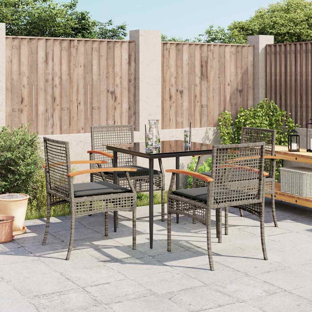 vidaXL 5 Piece Garden Dining Set with Cushions Grey Poly Rattan 1
