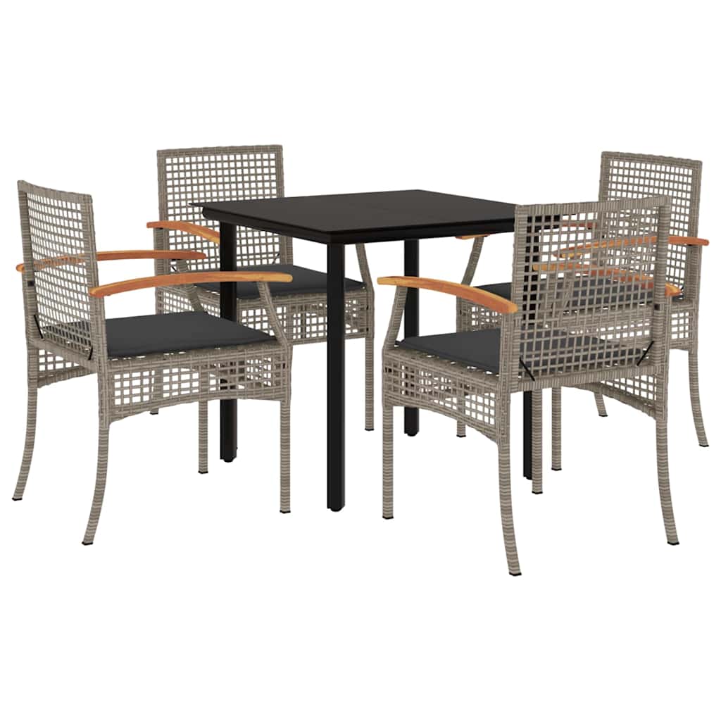 5 Piece Garden Dining Set with Cushions Poly Rattan Grey 80 cm table length