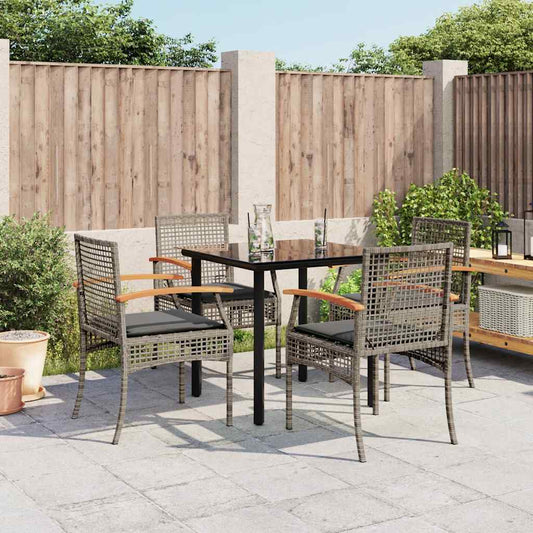 vidaXL 5 Piece Garden Dining Set with Cushions Grey Poly Rattan 1