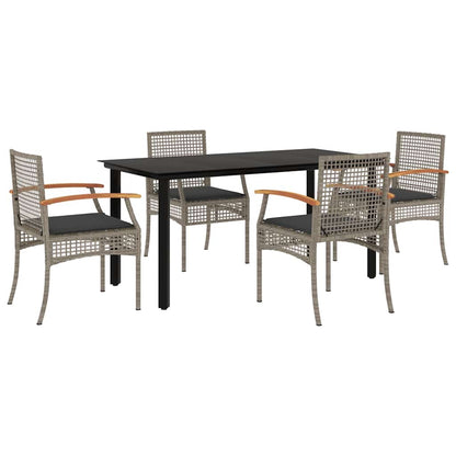 vidaXL 5 Piece Garden Dining Set with Cushions Grey Poly Rattan 2
