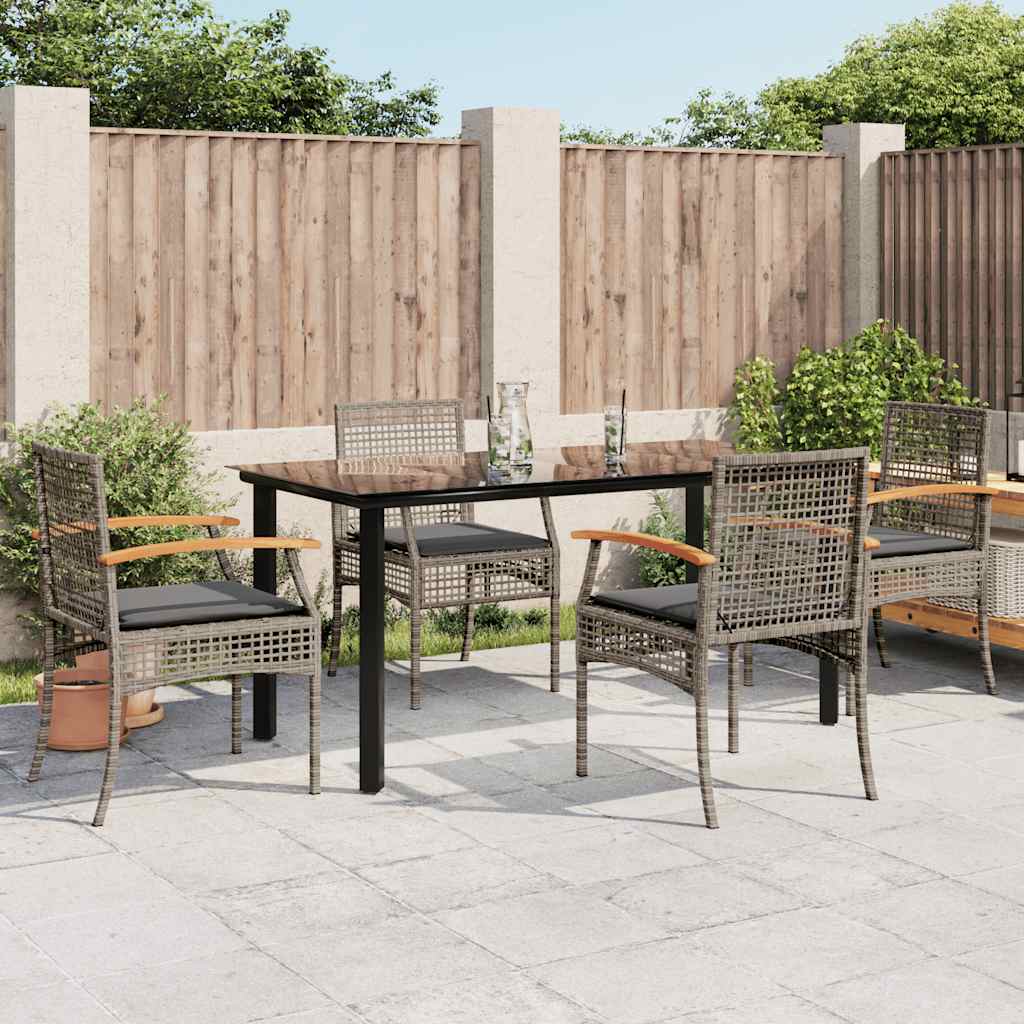 vidaXL 5 Piece Garden Dining Set with Cushions Grey Poly Rattan 1