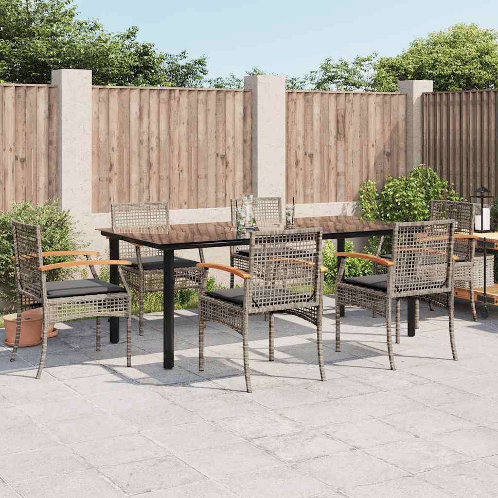 vidaXL 5 Piece Garden Dining Set with Cushions Poly Rattan Grey