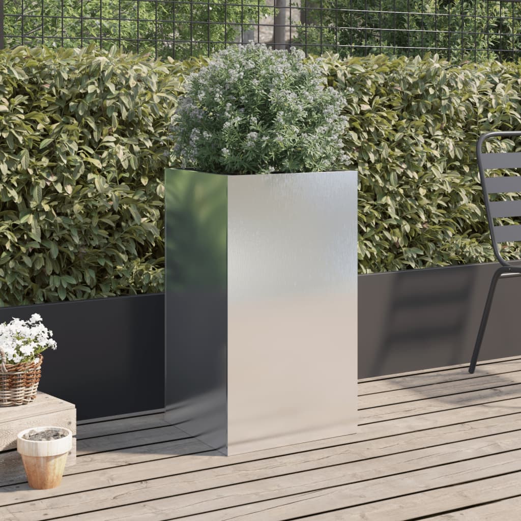 Garden Planter Silver Stainless Steel Height 75 cm 42 cm 38 cm