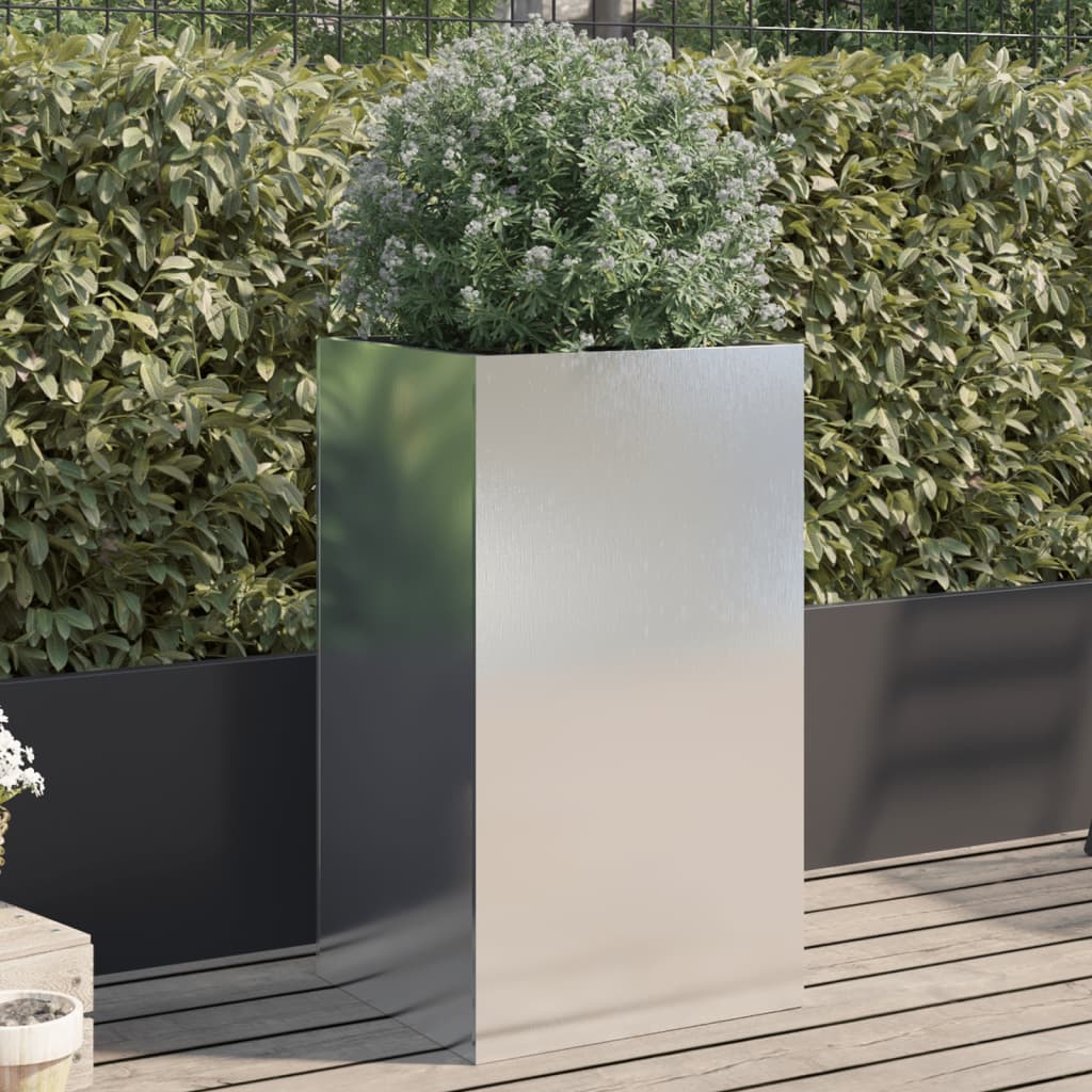 Garden Planter Silver Stainless Steel Height 75 cm 42 cm 38 cm