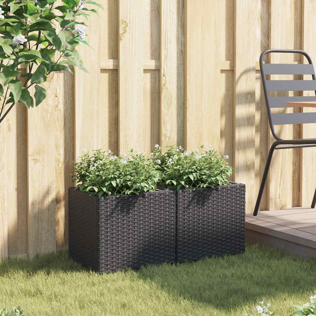 Garden Planters Poly Rattan 2 pcs Depth 30 cm Black 36 cm
