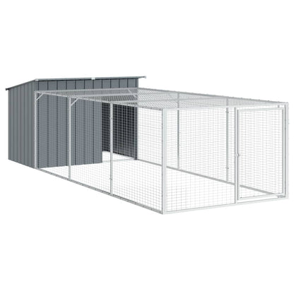 vidaXL Dog House with Run Anthracite 153x396x110 cm Galvanised Steel 2