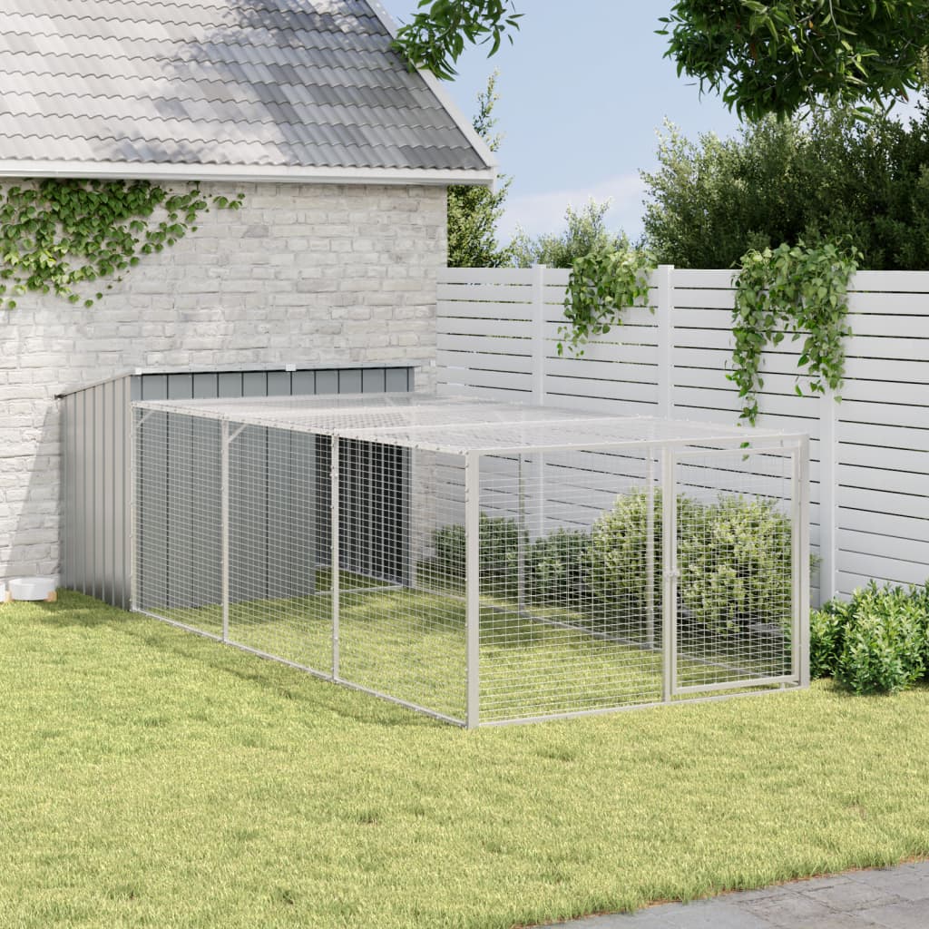 vidaXL Dog House with Run Anthracite 153x396x110 cm Galvanised Steel 3