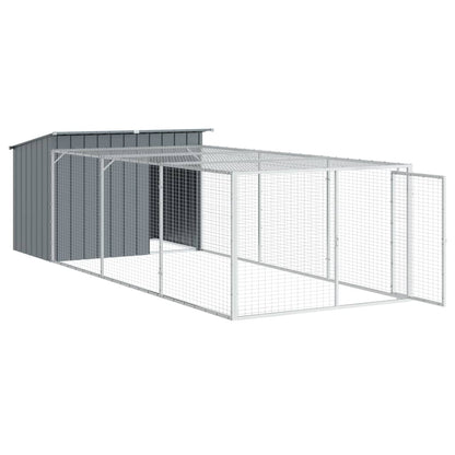 vidaXL Dog House with Run Anthracite 153x396x110 cm Galvanised Steel 4