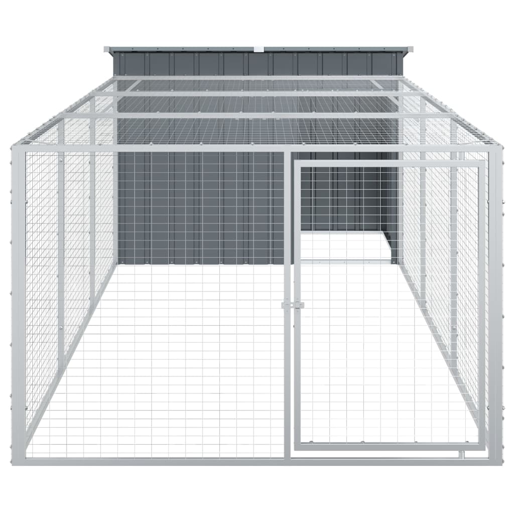 vidaXL Dog House with Run Anthracite 153x396x110 cm Galvanised Steel 5