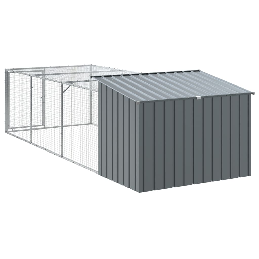 vidaXL Dog House with Run Anthracite 153x396x110 cm Galvanised Steel 6