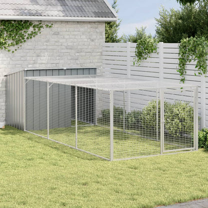 vidaXL Dog House with Run Anthracite 153x396x110 cm Galvanised Steel 1
