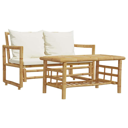 vidaXL 2 Piece Garden Sofa Set with Cushions Bamboo 2