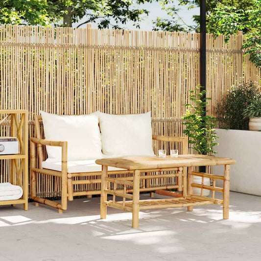 vidaXL 2 Piece Garden Sofa Set with Cushions Bamboo 1