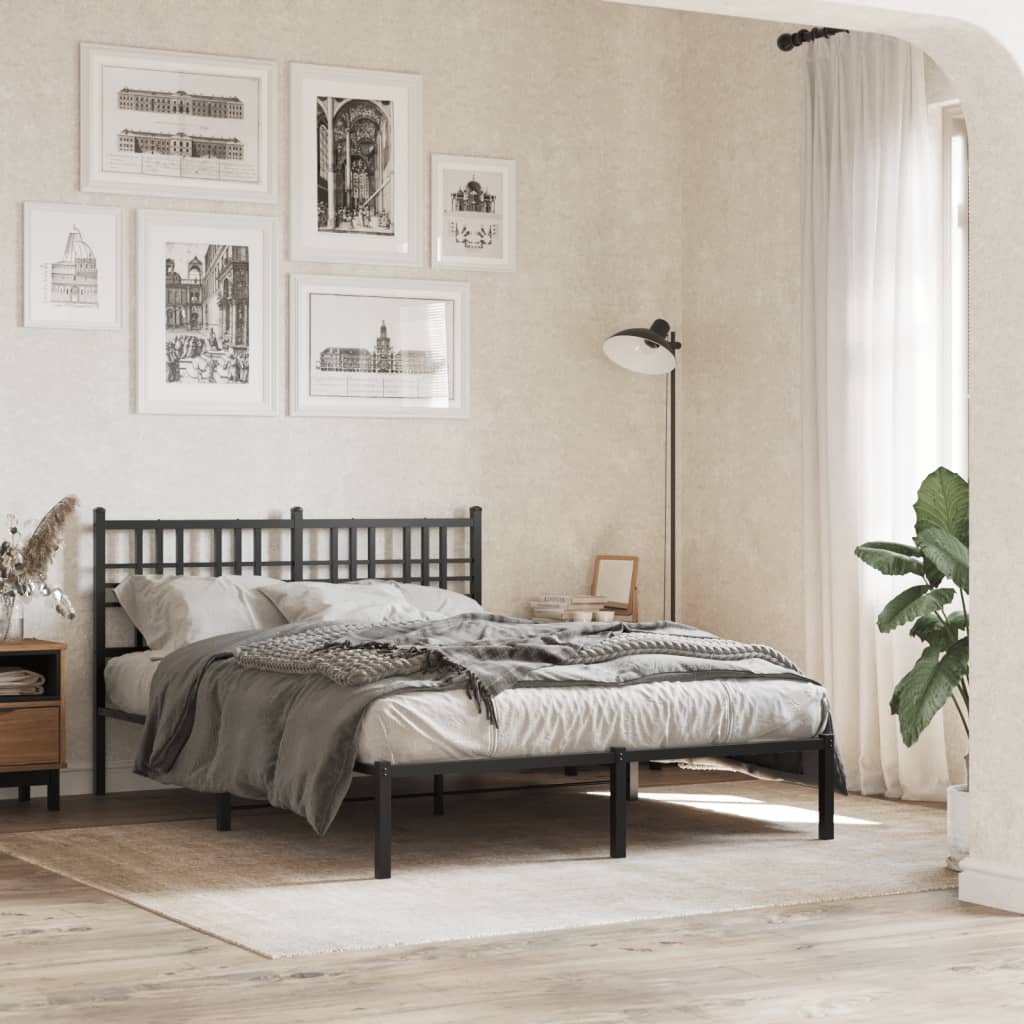 Metal Bed Frame without Mattress with Headboard Black 137 cm 190 cm