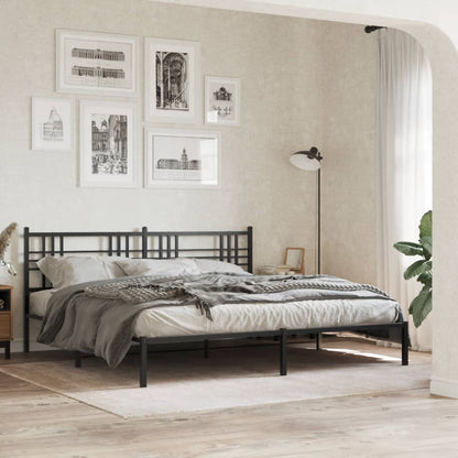 Metal Bed Frame without Mattress with Headboard Black 183 cm 213 cm