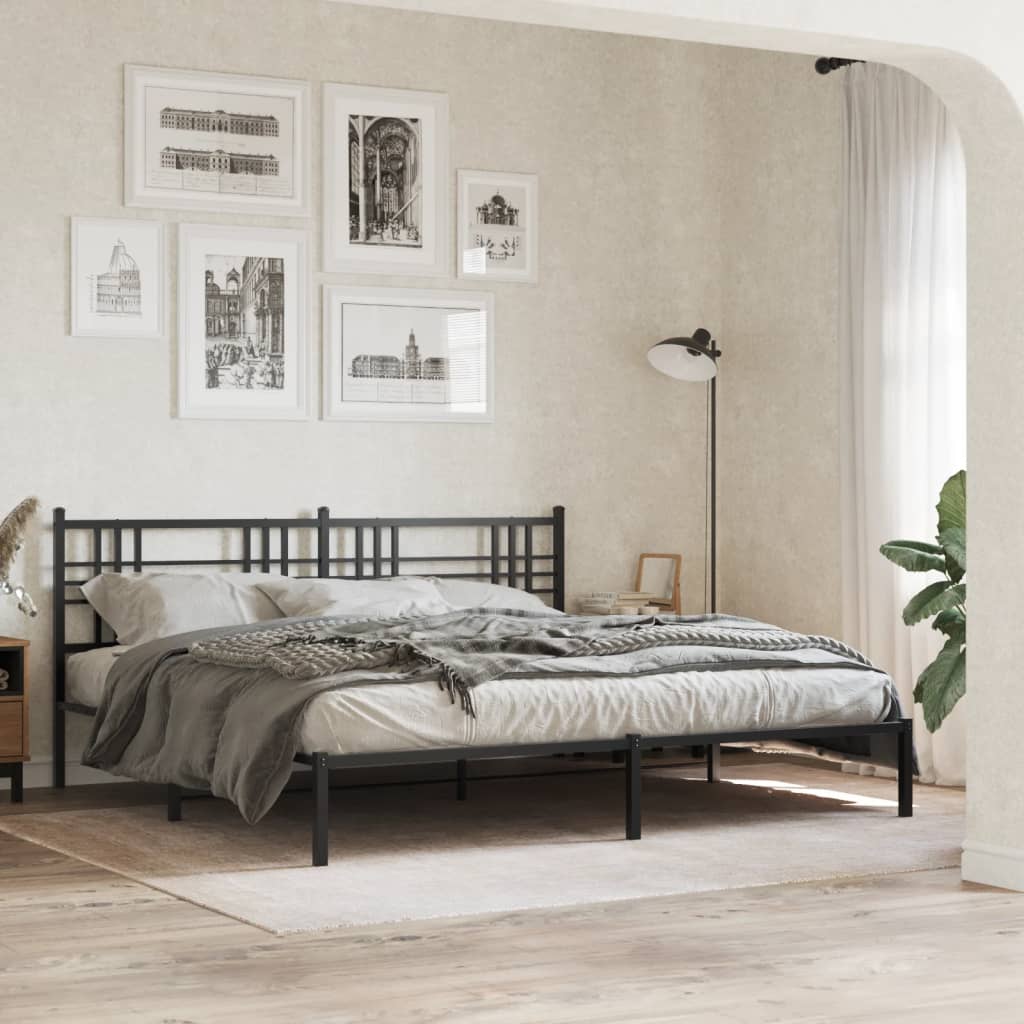 Metal Bed Frame without Mattress with Headboard Black 193 cm 203 cm